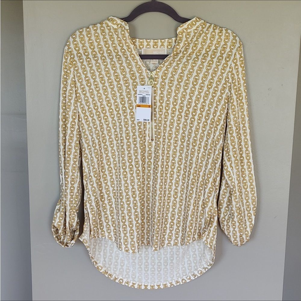 Michael Kors Chainlink MK Logo Zipper Top Cream/Gold - Picture 3 of 10